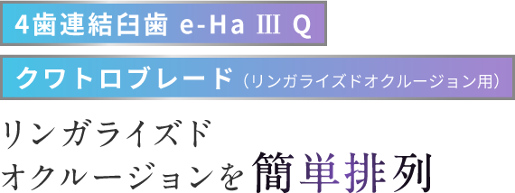4歯連結臼歯 e-Ha Ⅲ Q  クワトロブレード（リンガライズドオクルージョン用）リンガライズドオクルージョンを簡単排列